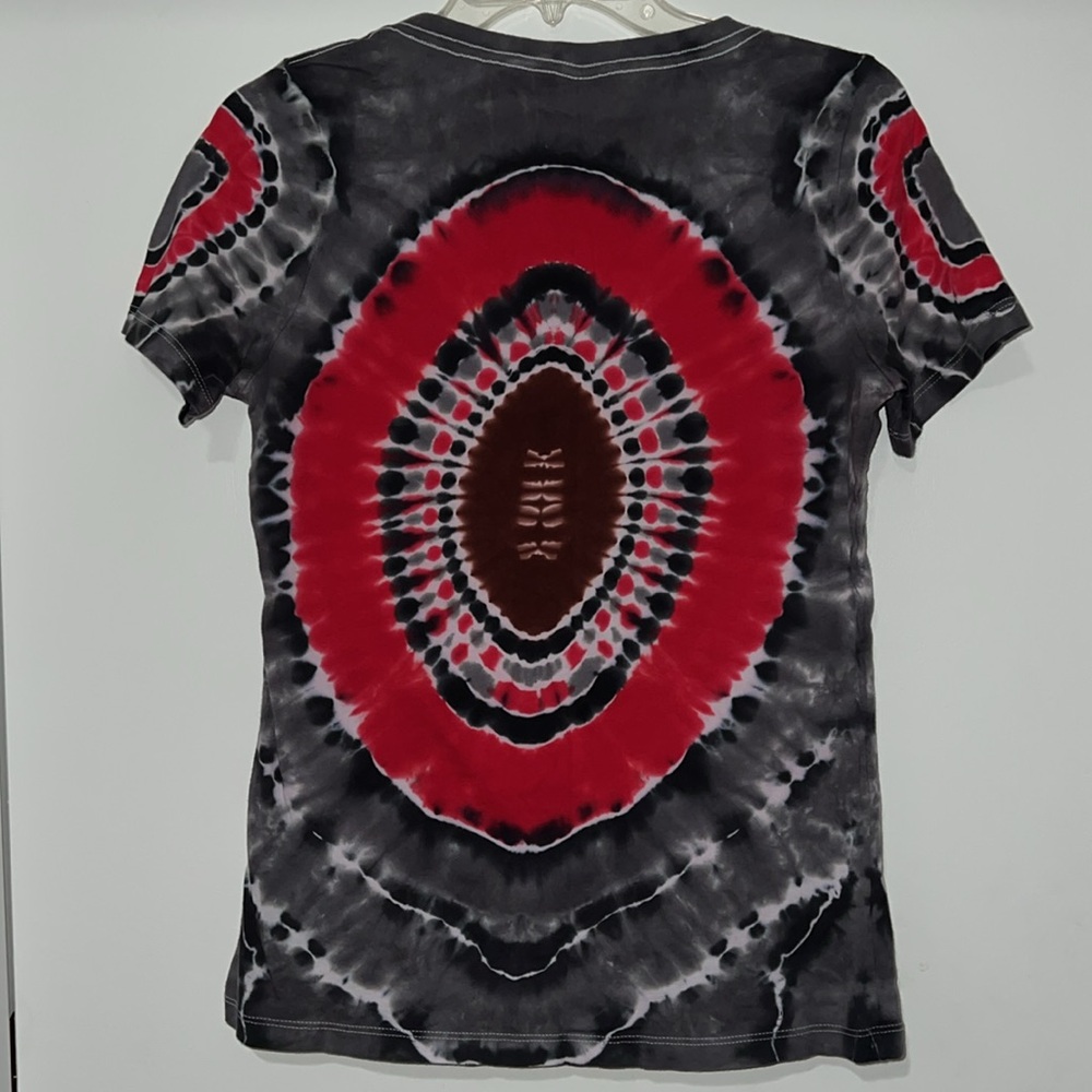 Ohio State Football Tie-Dye V-Neck Tee - Red and Black Size Small - Picture 5 of 5
